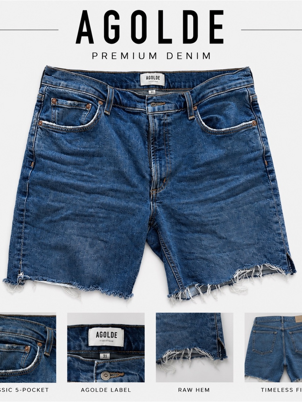Agolde Dark Blue Raw-Hem Denim Shorts